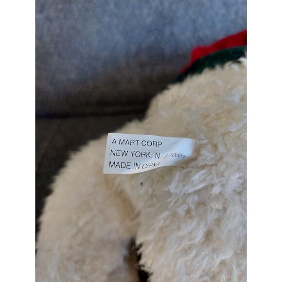 A Mart Plush White Teddy Bear Red Velvet Jacket Scarf Bell Holiday Decor Toy - Picture 6 of 9